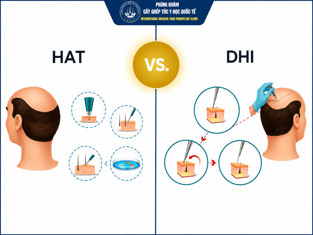 So sánh cấy tóc HAT và DHI dưới góc nhìn y khoa 