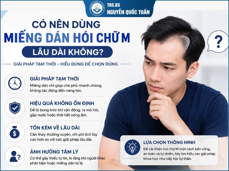 Có nên dùng miếng dán hói chữ M lâu dài không?