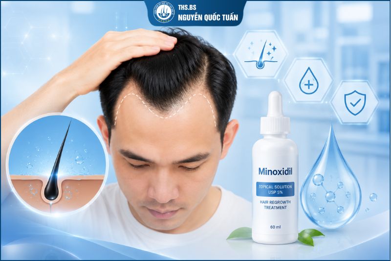 Hói chữ M dùng Minoxidil được không? 