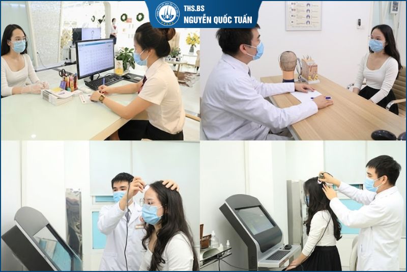 Thăm khám đánh giá tình trạng nang tóc tại Phòng khám Cấy ghép tóc Y học Quốc tế