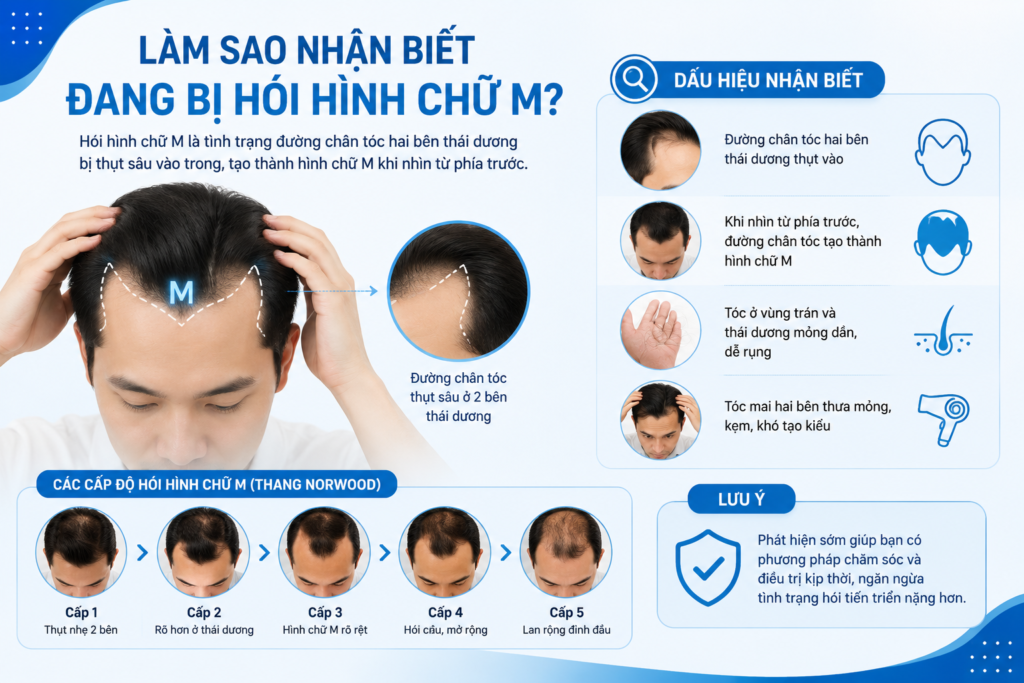 Làm sao nhận biết đang bị hói hình chữ M