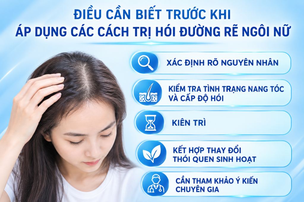 5 điều cần biết trước khi áp dụng các cách trị hói đường rẽ ngôi nữ 