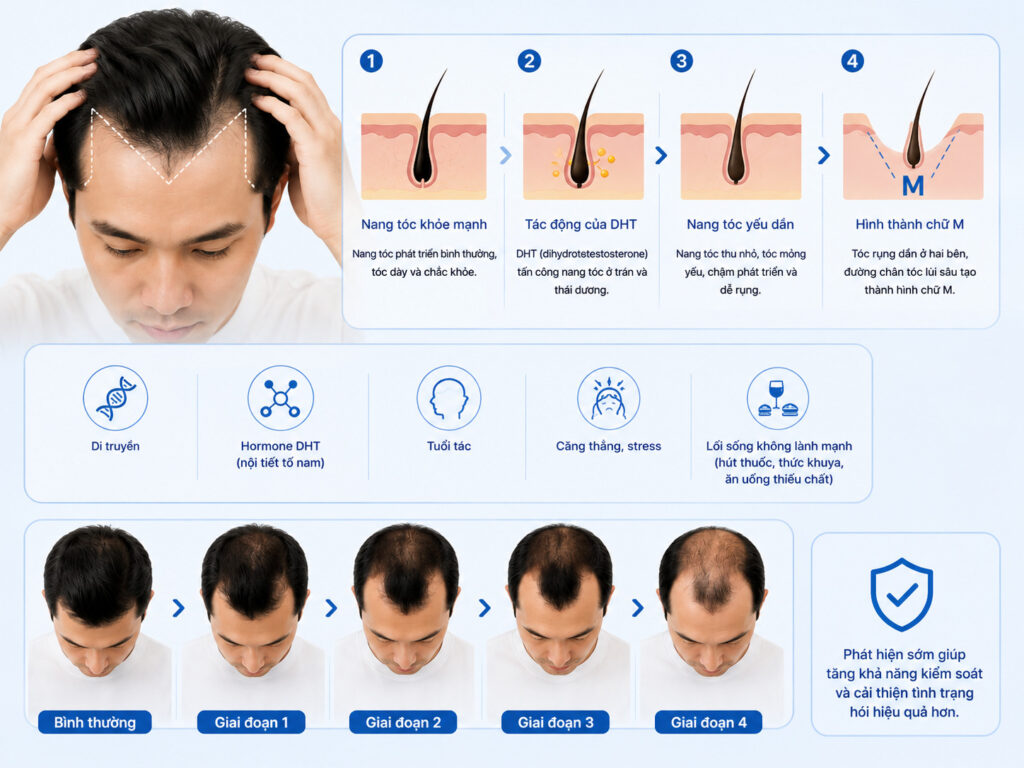  Hói chữ M hình thành như thế nào? 