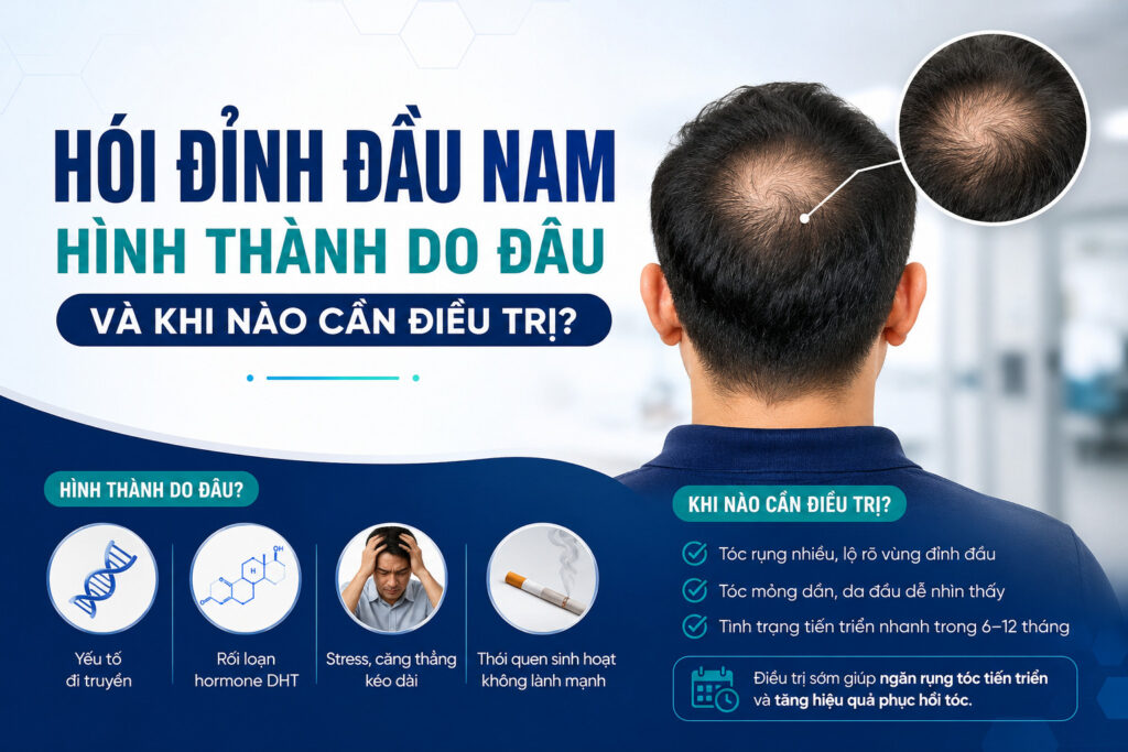 Hói đỉnh đầu nam hình thành do đâu và khi nào cần điều trị?