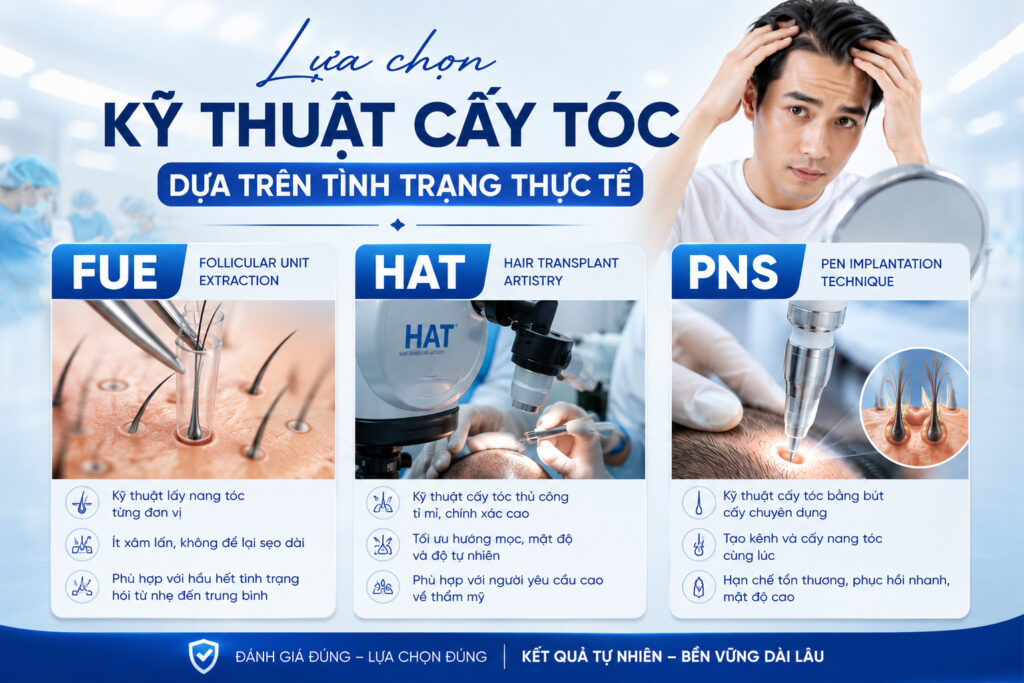 Lựa chọn kĩ thuật cấy tóc cho tình trạng thực thế  