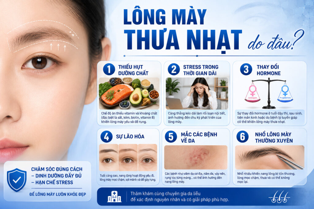 Lông mày thưa nhạt do đâu?