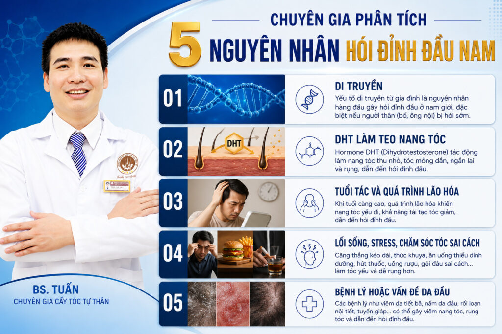 Chuyên gia phân tích 5 nguyên nhân hói đỉnh đầu nam  