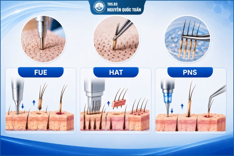 Tổng quan về cấy tóc FUE HAT và PNS  