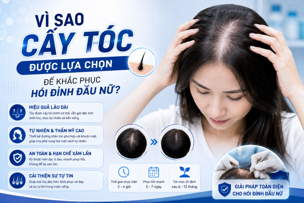 Vì sao cấy tóc được lựa chọn để khắc phục hói đỉnh đầu nữ? 