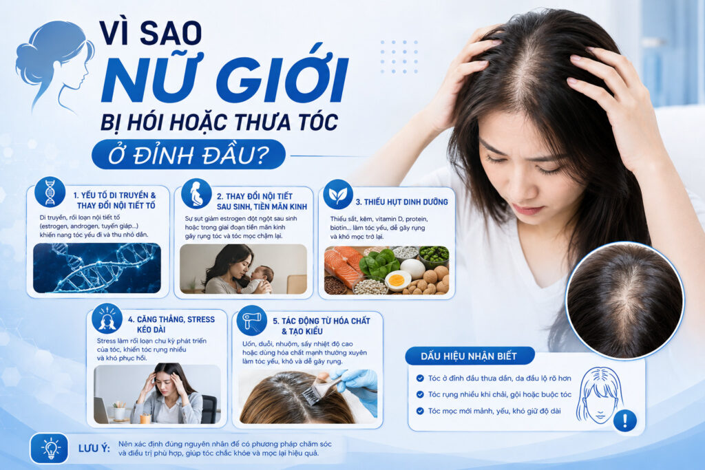 Vì sao nữ giới bị hói hoặc thưa tóc ở đỉnh đầu? 