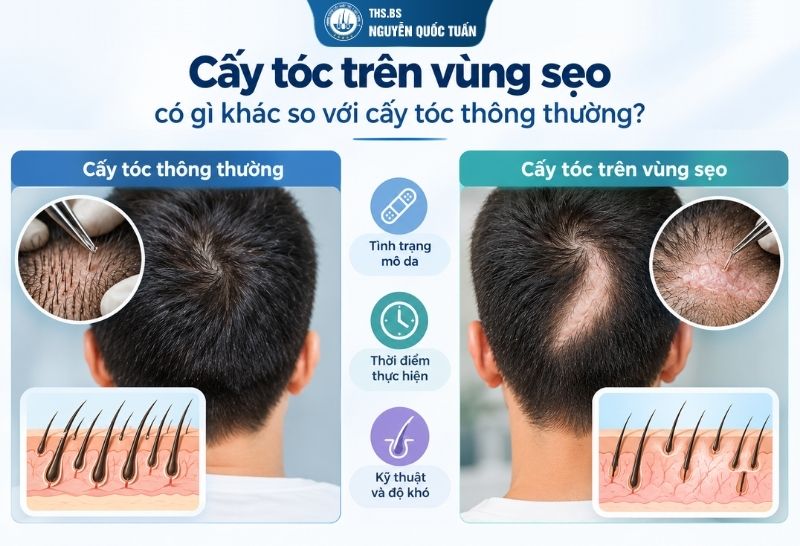 Cấy tóc trên vùng sẹo khác gì thông thường  