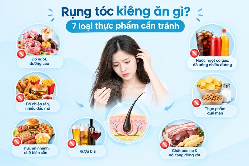 Rụng tóc kiêng ăn gì? 7 loại thực phẩm cần tránh 