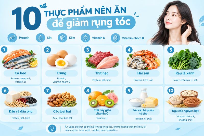 10 thực phẩm nên ăn để giảm rụng tóc 
