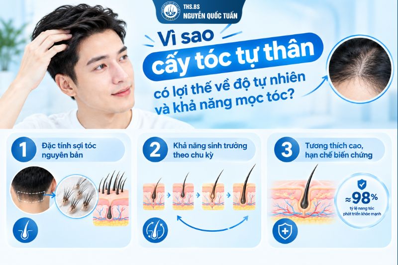Vì sao cấy tóc tự thân có lợi thế về độ tự nhiên và khả năng mọc tóc 