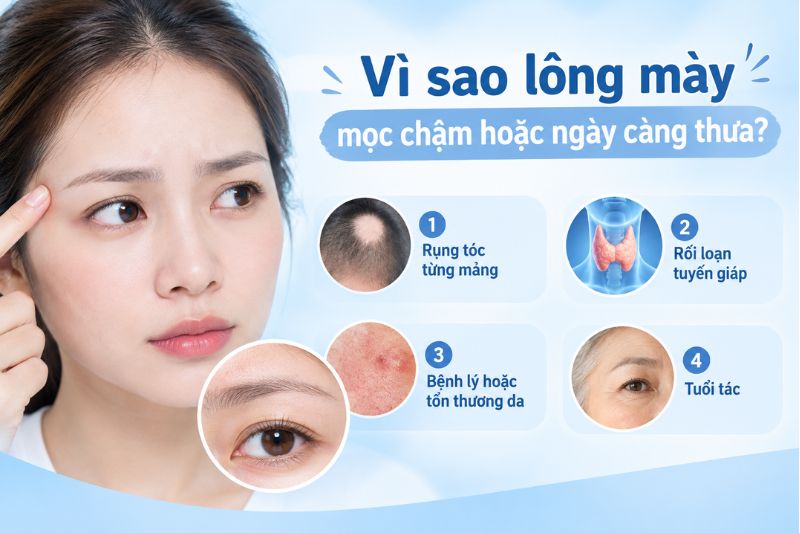 Vì sao lông mày mọc chậm hoặc càng thưa  