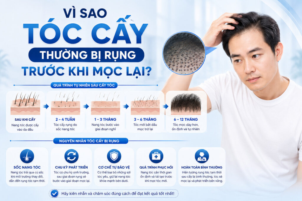 Vì sao tóc cấy thường bị rụng trước khi mọc lại  