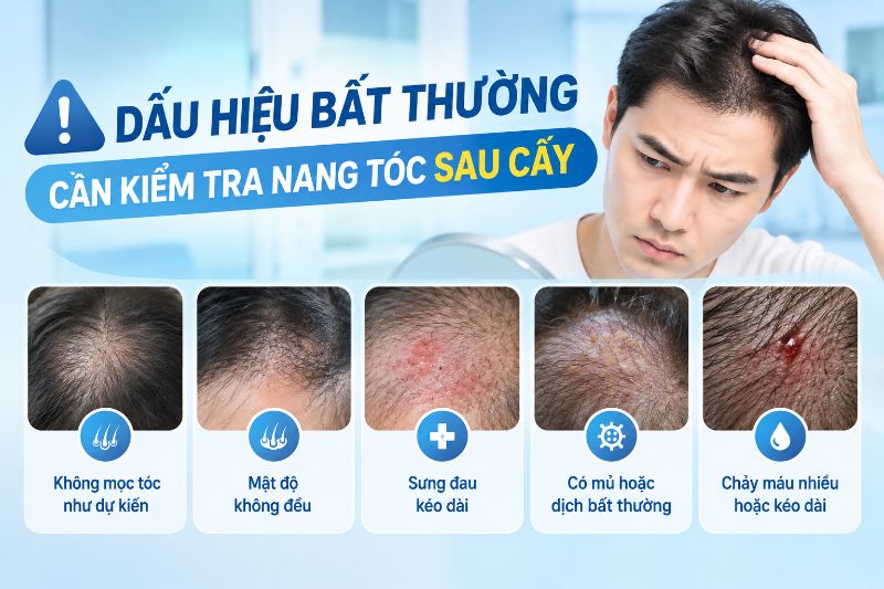 Dấu hiệu bất thường cần kiểm tra nang tóc sau cấy 