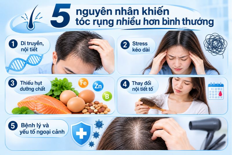 5 nguyên nhân khiến tóc rụng nhiều hơn bình thường 