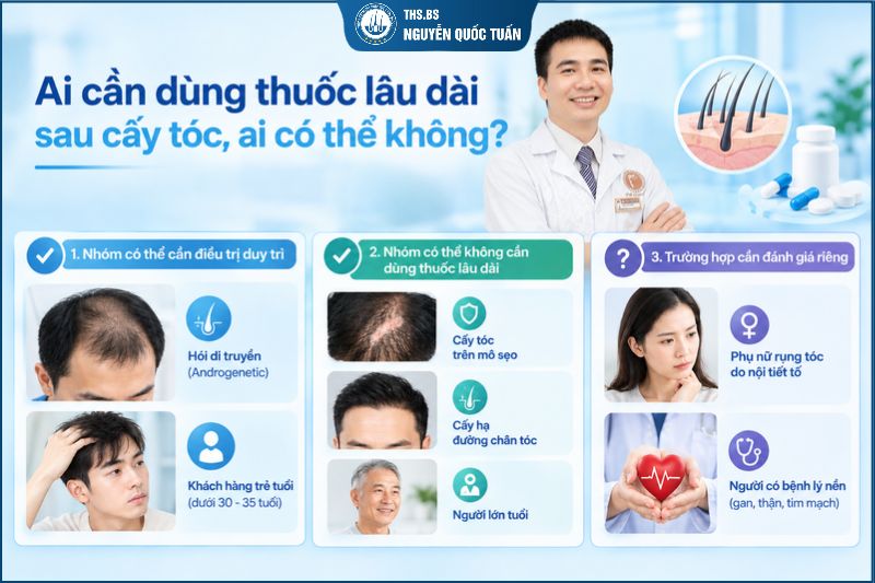 Ai cần dùng thuốc lâu dài sau cấy tóc, ai có thể không 