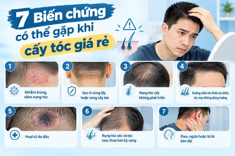 7 Biến chứng có thể gặp khi cấy tóc giá rẻ   