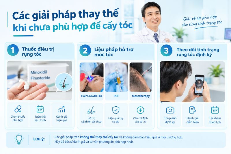 Các giải pháp thay thế khi chưa phù hợp để cấy tóc  