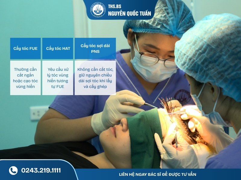 FUE, HAT và PNS khác nhau thế nào về yêu cầu cạo tóc