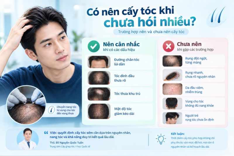 Có nên cấy tóc khi chưa hói nhiều không? Trường hợp nên và chưa nên cấy tóc 