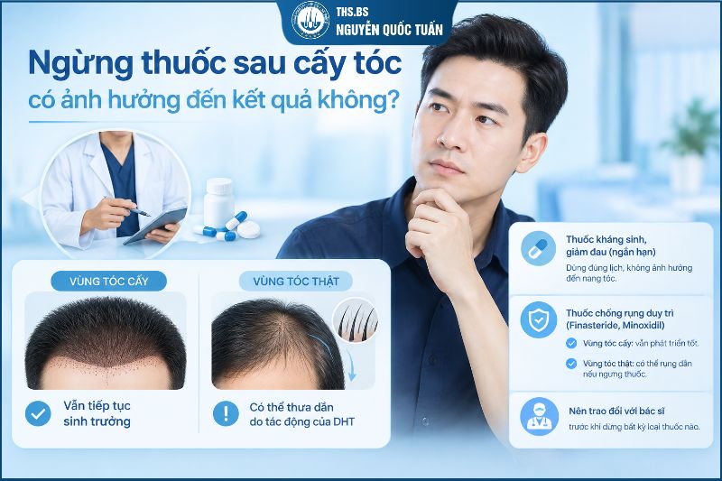 Ngừng thuốc sau cấy tóc có ảnh hưởng đến kết quả không? 