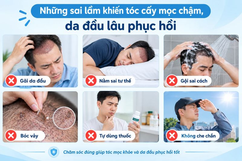 Những sai lầm khiến tóc cấy mọc chậm, da đầu lâu phục hồi  