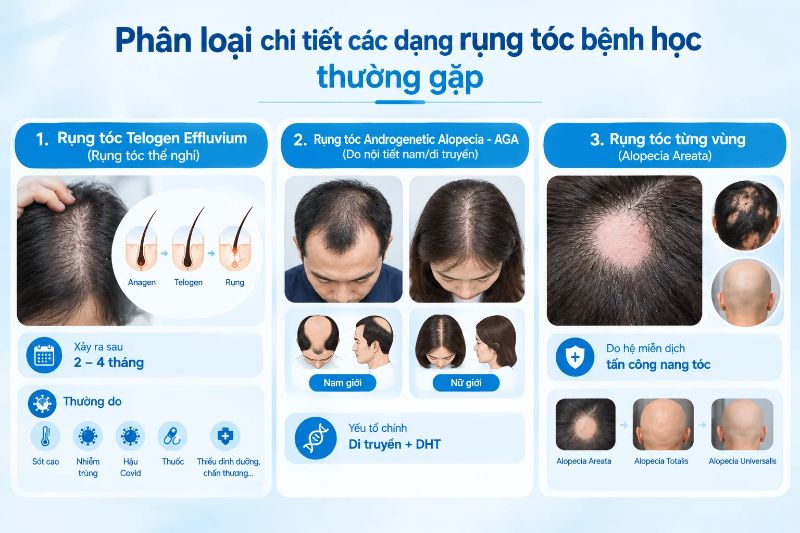  Phân loại chi tiết các dạng rụng tóc bệnh học thường gặp 