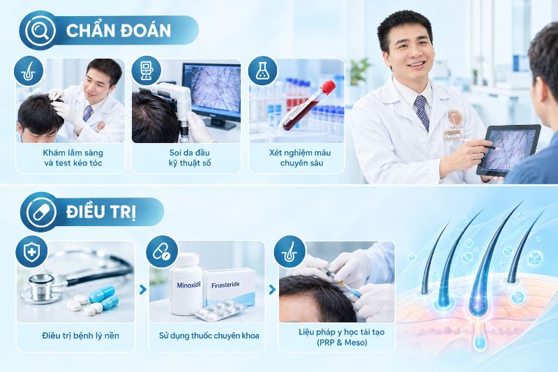 Phương pháp chẩn đoán và điều trị rụng tóc bệnh lý chuẩn y khoa 
