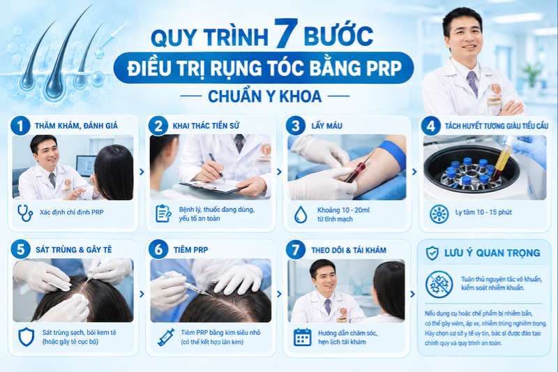 Quy trình 7 bước điều trị rụng tóc bằng PRP chuẩn y khoa