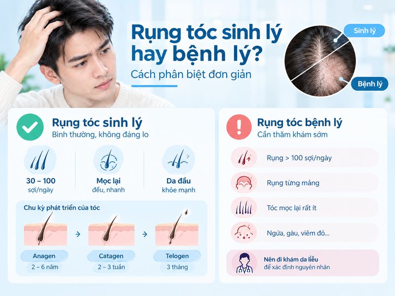 Tổng quan về hiện tượng rụng tóc sinh lý và rụng tóc bệnh lý