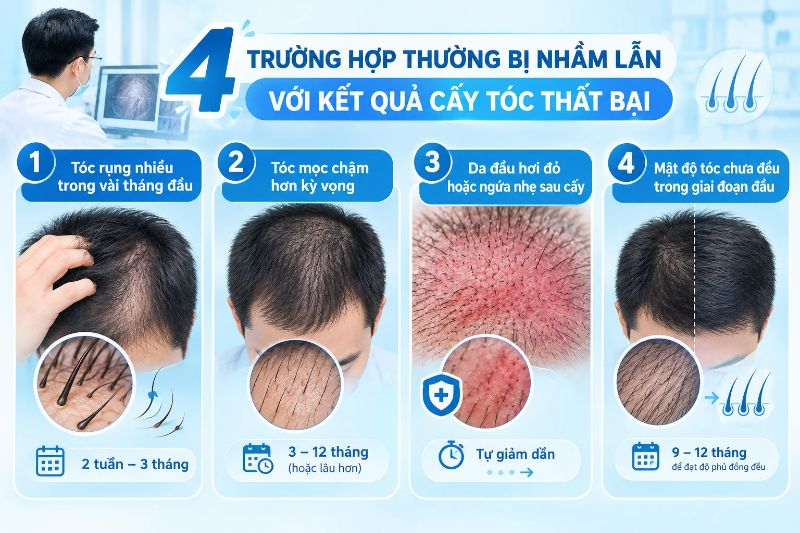 4 trường hợp thường bị nhầm lẫn với kết quả cấy tóc thất bại 