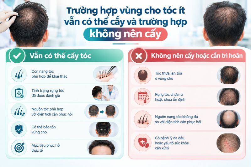 Trường hợp vùng cho tóc ít vẫn có thể cấy và trường hợp không nên cấy  